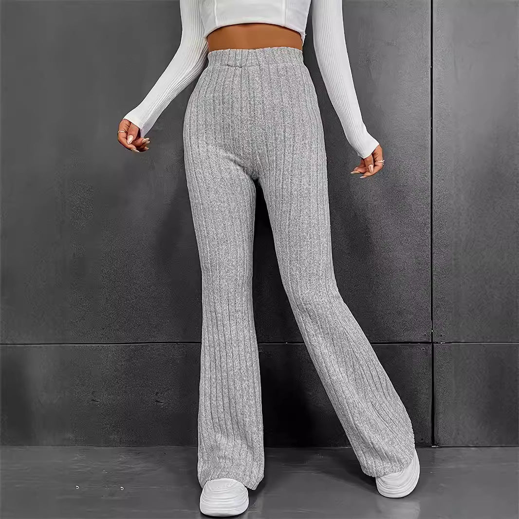 Women's Flared Ribbed Knit Trousers Stalluxe