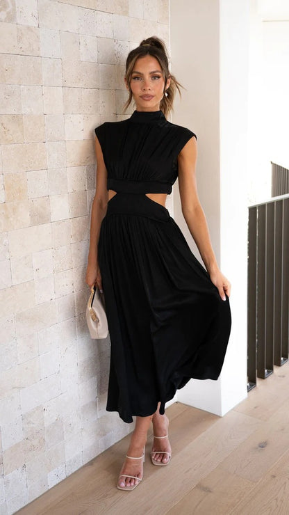 Damen Maxikleid mit elegantem Cut-Out und plissierten Details Stalluxe