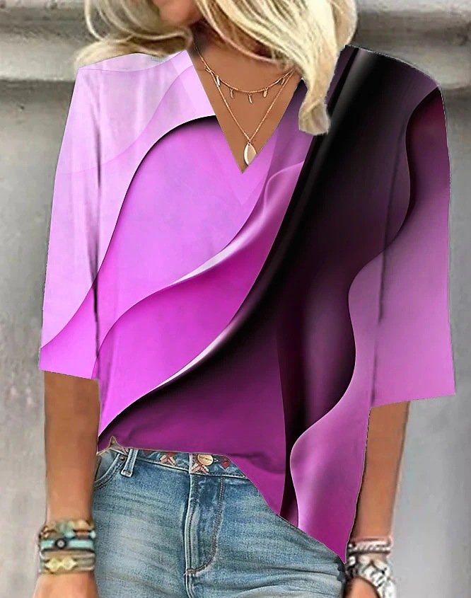 Damen V-Ausschnitt Bluse mit kreativem Wellenmuster Stalluxe