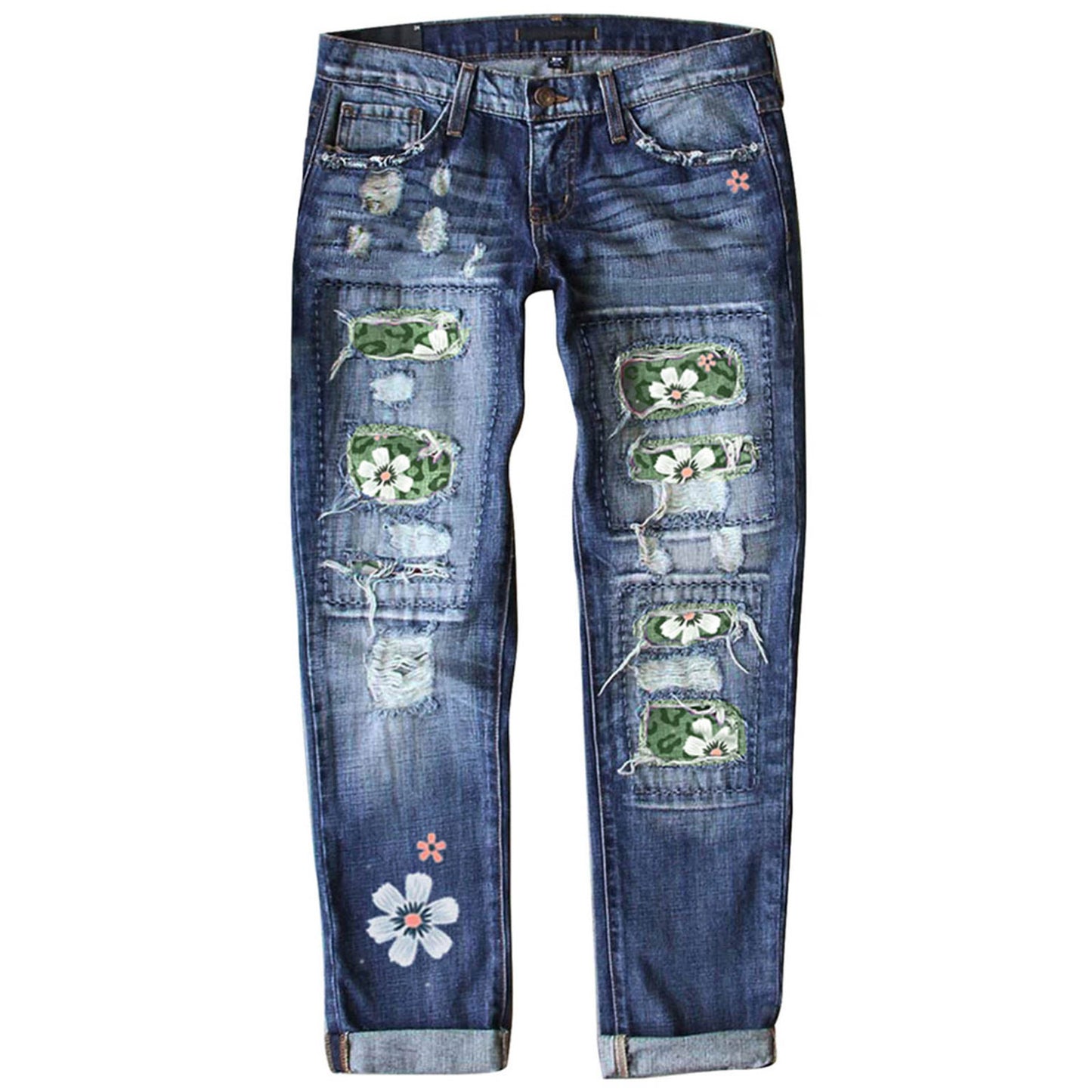 Damen modische Jeans mit kreativen Applikationen und distressed Look Stalluxe