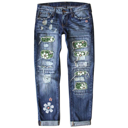 Damen modische Jeans mit kreativen Applikationen und distressed Look Stalluxe