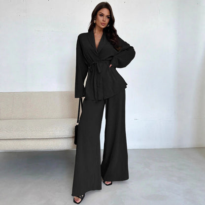 Damen lässige Oversized Blazerjacke mit Gürtel Stalluxe