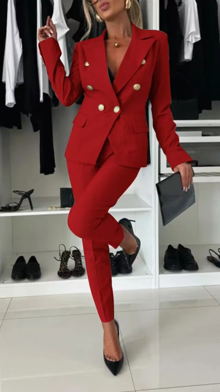 Damen Elegantes Blazer-Set mit taillierter Hose und doppelter Knopfleiste Stalluxe