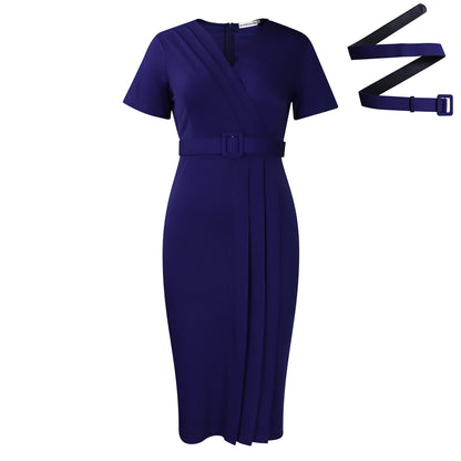 Damen Midi-Kleid mit schickem Wickelverschluss und dekorativem Gürtel Stalluxe