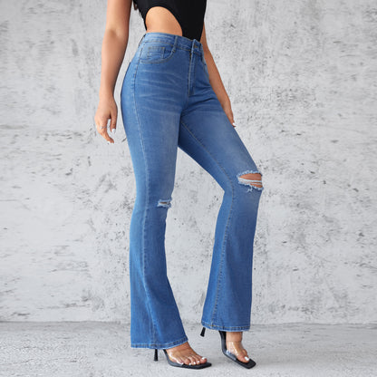 Damen Flared Jeans mit modischen Rissdetails Stalluxe