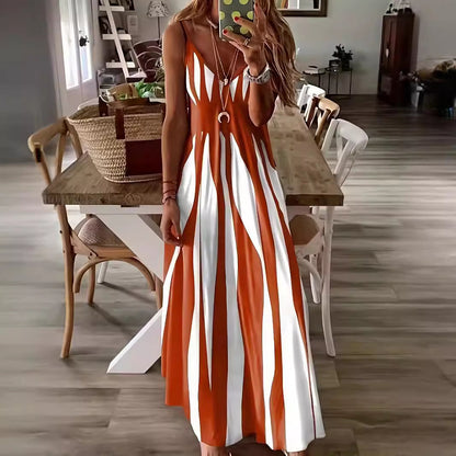 Damen Maxikleid mit modischem Streifenmuster und raffiniertem V-Ausschnitt Stalluxe