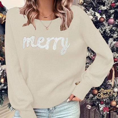 Damen gemütlicher Sweater mit festlichem Aufdruck Stalluxe