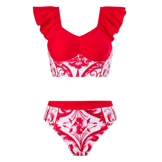 Damen Badeanzug-Set mit elegantem Rüschenschnitt und floralem Design Stalluxe