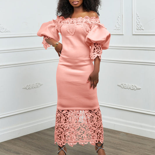 Damen Off-Shoulder Maxikleid mit Spitzenakzenten und figurschmeichelndem Schnitt Stalluxe