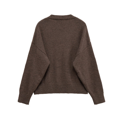 Damen gemütlicher Strickpullover mit V-Ausschnitt und großzügigem Schnitt Stalluxe