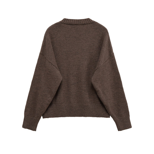 Damen gemütlicher Strickpullover mit V-Ausschnitt und großzügigem Schnitt Stalluxe