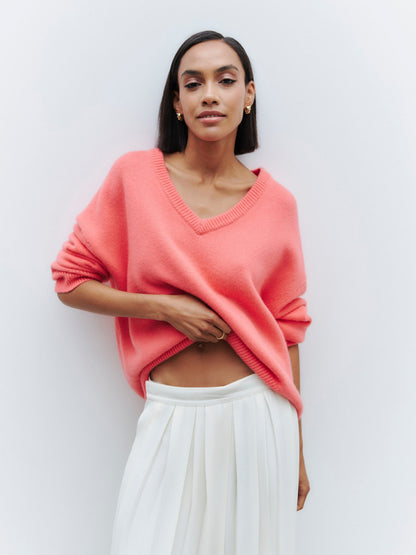 Damen Viskose-Pullover mit tiefem V-Ausschnitt und breiten Bündchen Stalluxe