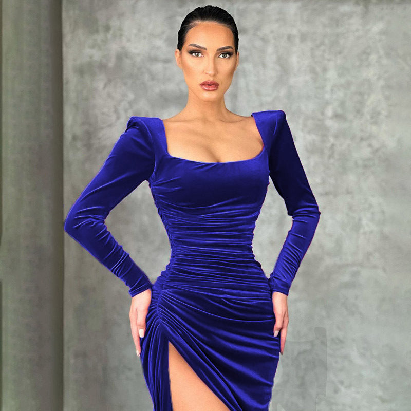 Damen Figurbetontes Wickelkleid mit langem Arm und seitlichem Schlitz Stalluxe