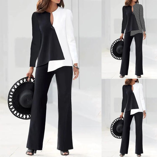 Damen Elegantes Set mit asymmetrischem Oberteil und weitem Hosenbeinen Stalluxe