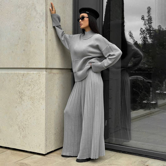 Damen Strickpullover mit plissierter Maxi-Hose Stalluxe
