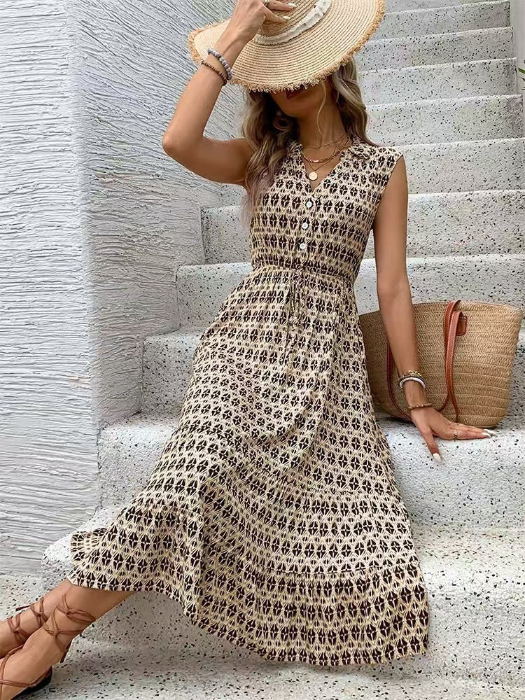 Damen Midikleid mit Knopfdetails und elastischem Taillenbund Stalluxe