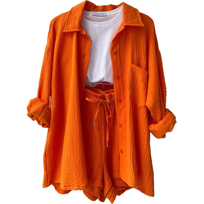 Damen lässiges Set mit oversized Hemd und bequemen Shorts Stalluxe