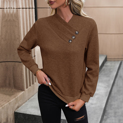 Damen eleganter Pullover mit asymmetrischem Ausschnitt und Knopfdetails Stalluxe