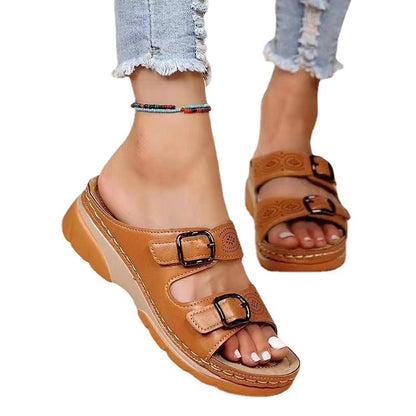 Damen Wedge-Sandalen mit verstellbaren Riemen und atmungsaktivem Obermaterial Stalluxe