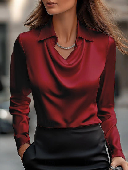 Damen Elegante Bluse mit gefälteltem Halsausschnitt und langen Ärmeln Stalluxe