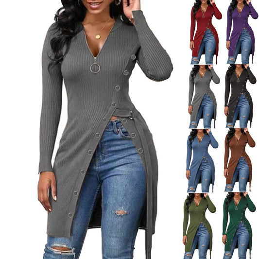 Damen Strickmantel mit asymmetrischem Schnitt und dekorativen Knopfdetails Stalluxe