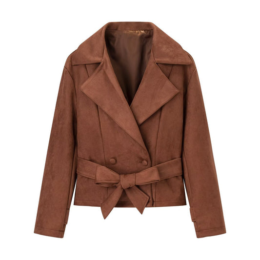 Damen modische Suede-Blazerjacke mit Gürtel und elegantem Schnitt Stalluxe