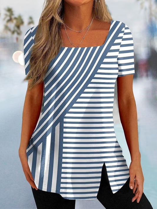 Damen Tunika mit modernem diagonalen Streifenmuster und eleganten Schlitz-Details Stalluxe