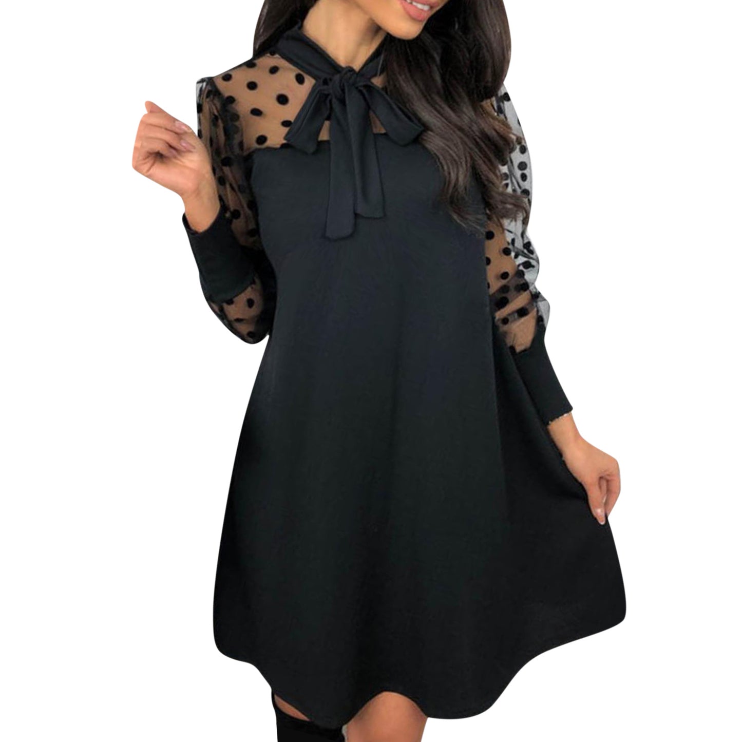 Damen Chiffonkleid mit eleganter Schleife und gepunktetem Design Stalluxe