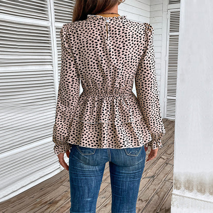 Damen Bluse mit Rüschen und gepunktetem Design Stalluxe