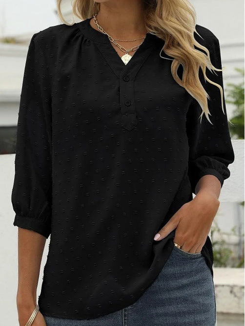 Damen Bluse mit feiner Struktur und Knopfleiste Stalluxe