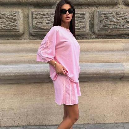 Damen lässiges Freizeit-Set mit oversized Oberteil und Shorts Stalluxe