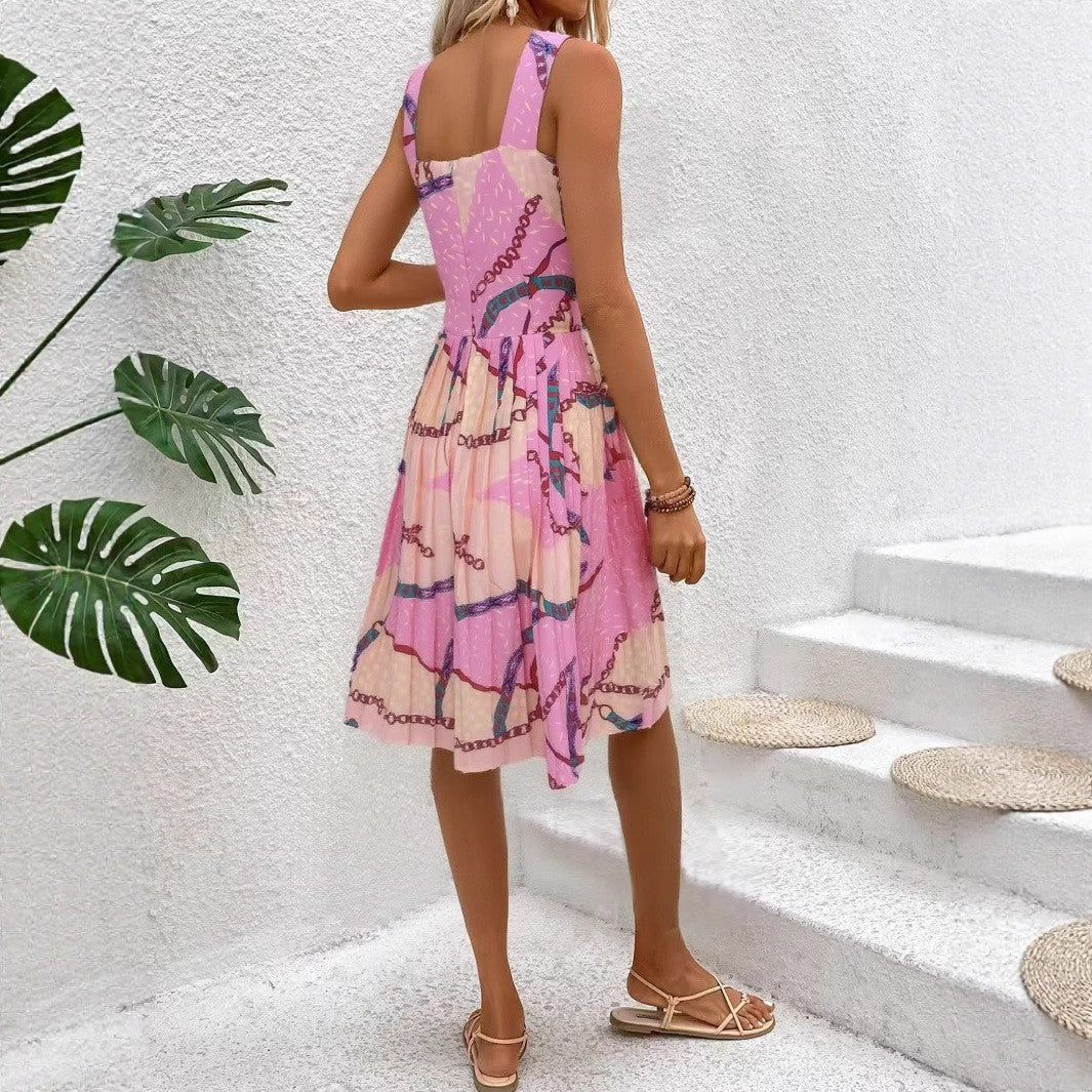Damen Midikleid mit quadratischem Ausschnitt und verspieltem Kettenmuster Stalluxe