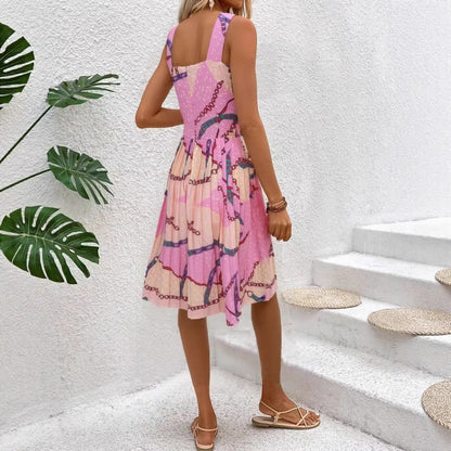Damen Midikleid mit quadratischem Ausschnitt und verspieltem Kettenmuster Stalluxe