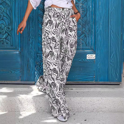 Damen Weit geschnittene Palazzo-Hose mit floralem Muster und elastischem Bund Stalluxe