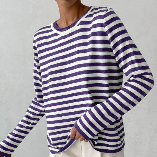 Damen lässiger Strickpullover mit gestreiftem Muster und weitem Schnitt Stalluxe