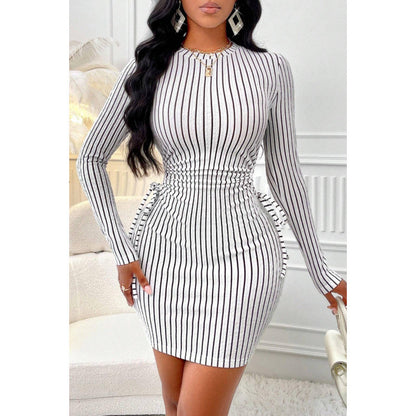 Damen Figurbetontes Kleid mit Raffung und Streifenmuster Stalluxe