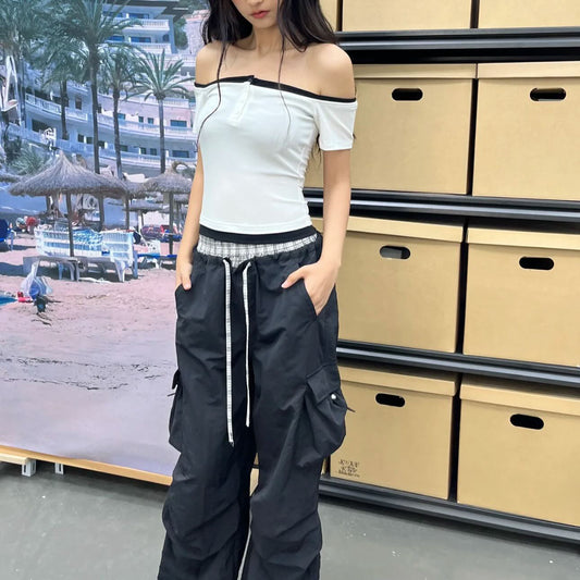 Damen Cargo-Hose mit breitem Bein und verstellbarem Bund Stalluxe