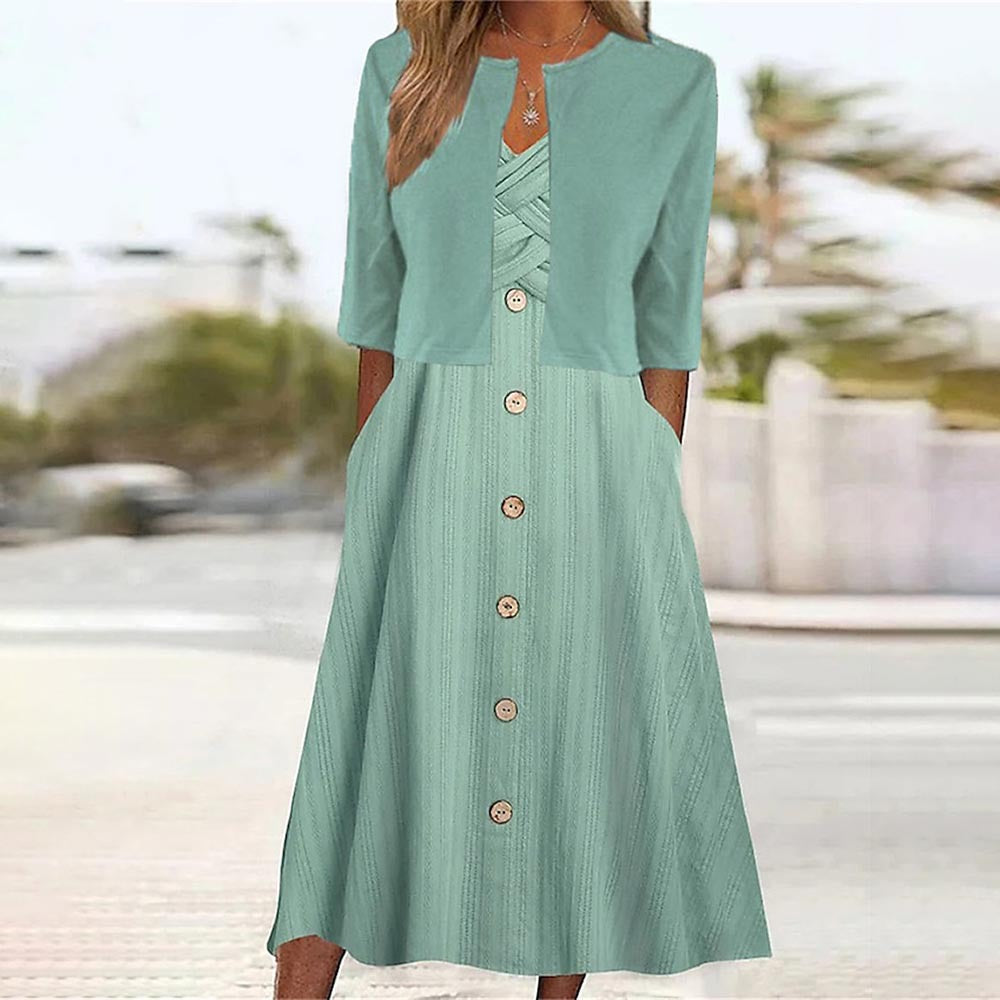 Damen Midikleid mit knöpfen und passendem Bolero Stalluxe