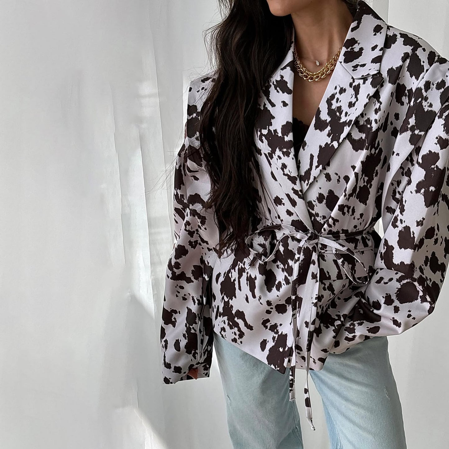 Damen Oversized Blazer mit Gürtel und Schulterpolstern Stalluxe -