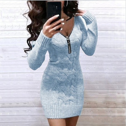 Damen Strickkleid mit detailreicher Zipper-Front und stilvollem Rautenmuster Stalluxe