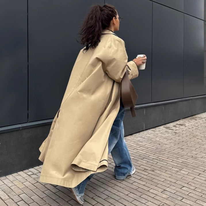 Damen Lange und elegante Trenchcoat-Jacke aus wasserabweisendem Material Stalluxe