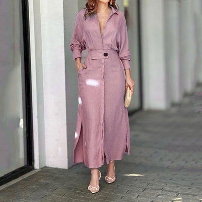 Damen Hemdkleid mit Taillengürtel und seitlichen Schlitzen Stalluxe