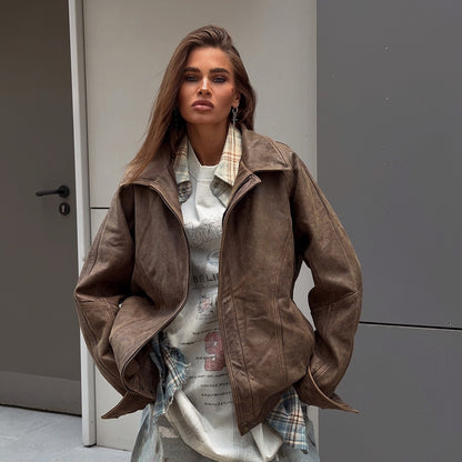 Damen Lederjacke mit lässigem Schnitt und oversized Passform Stalluxe