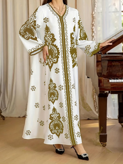 Damen Kaftan-Kleid mit kunstvollem Motiv und lockerer Passform Stalluxe
