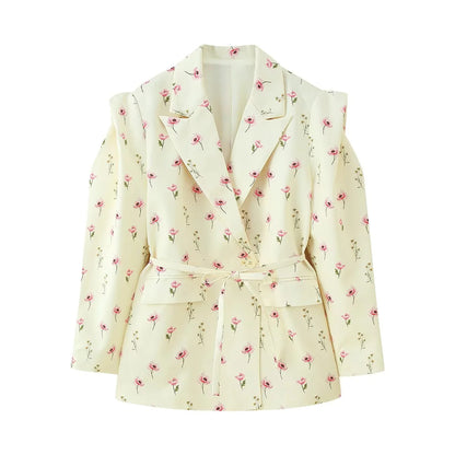 Damen Modische Blazerjacke mit Gürtel und Seidenoptik Stalluxe