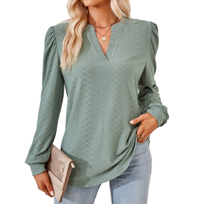 Damen Blusenshirt mit elegantem V-Ausschnitt und strukturiertem Muster Stalluxe