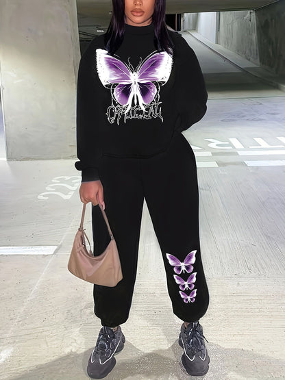 Damen Sweatshirt und Jogginghose Set mit kreativem Schmetterlingsdesign Stalluxe