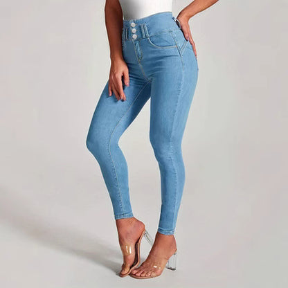 Damen High-Waist Skinny Jeans mit Knopfdetails und figurbetontem Schnitt Stalluxe