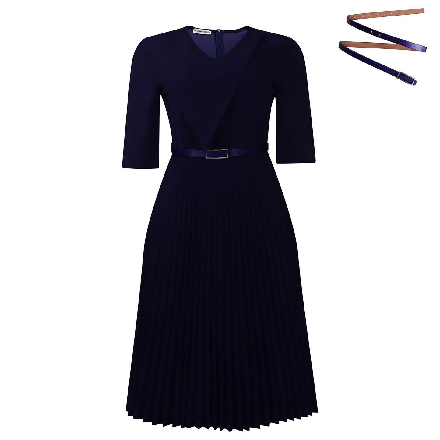 Damen Plissiertes Midikleid mit eleganter Taillierung und praktischem Gürtel Stalluxe Dunkelblau