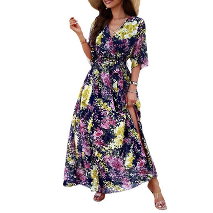Damen Maxikleid mit eleganter Wickeloptik und seitlichem Schlitz Stalluxe